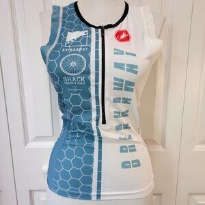 CASTELLI Triathlon Philadelphia Runner Breakaway Zipper Front White Blue Top M